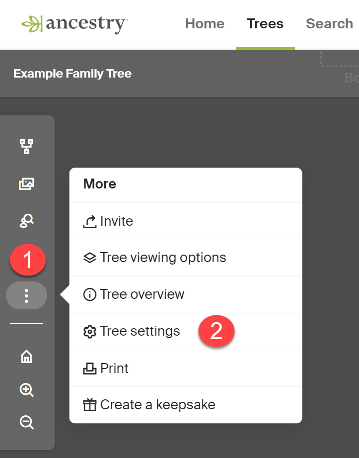 Select Ancestry Family Tree Settings